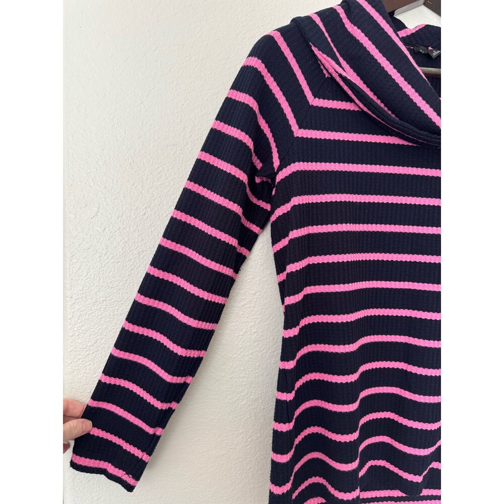 Talbots Navy Blue and Pink Stiped Waffle Knit Thermal Cowl Neck Shirt Size Small - Picture 4 of 5